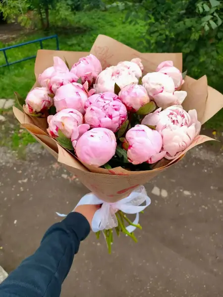 Букет из бело-розовых пионов